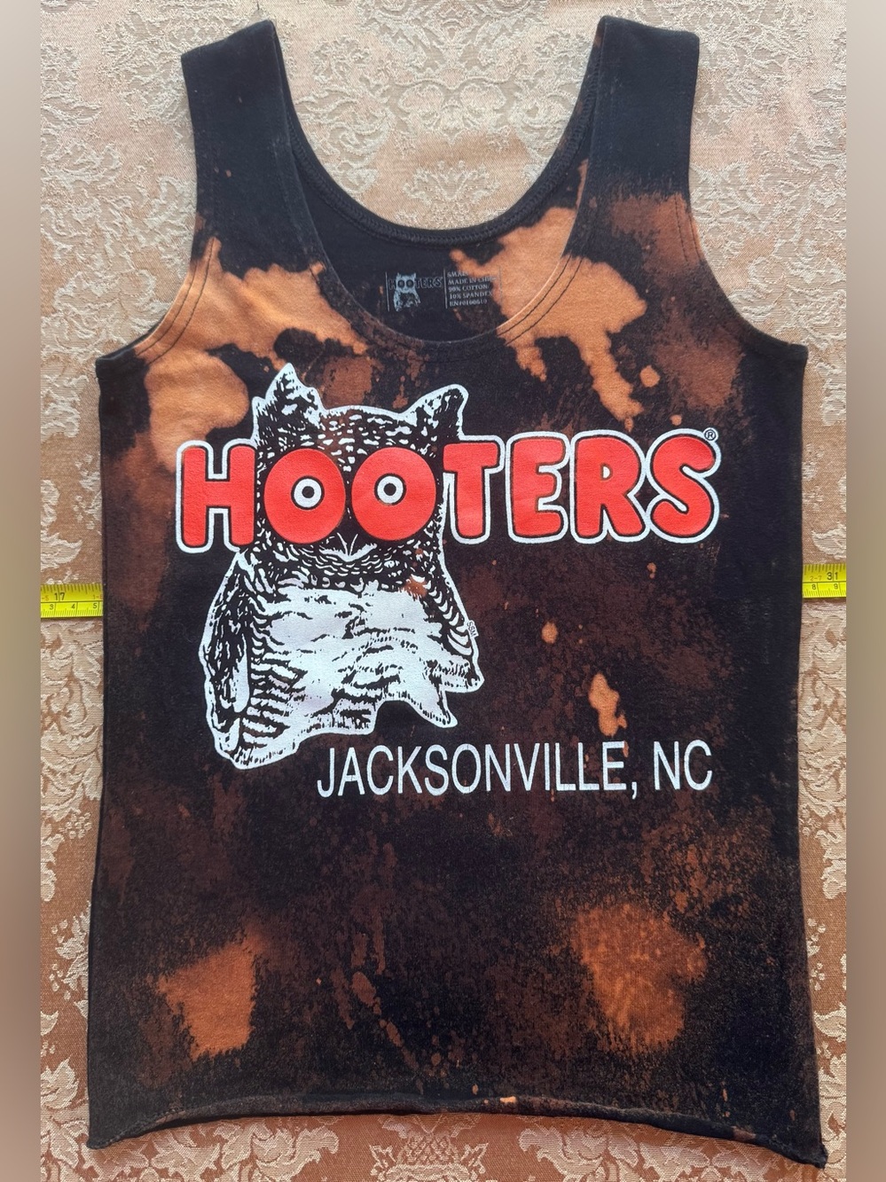Hooters Jacksonville NC Tank Top - Black and orange with Rust Tie-Dye